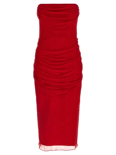 Carolina Herrera Strapless Draped Silk-chiffon Midi Dress In Red