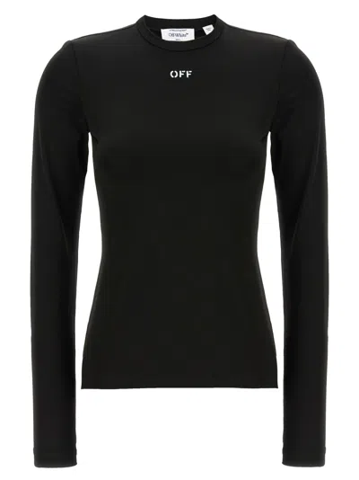 Off-white Fitted Long Sleeve Ribbed Crop T-shirt In Black