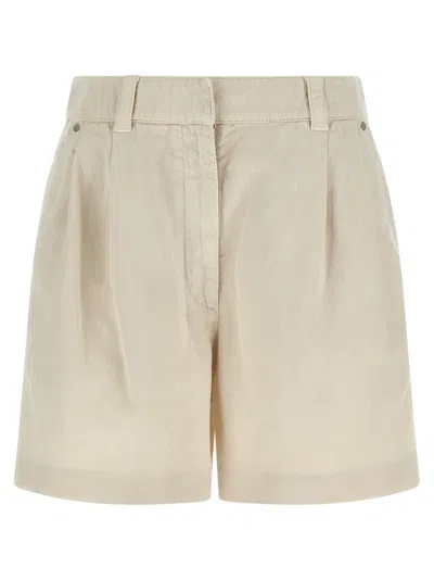 Brunello Cucinelli Women Cotton And Linen Shorts With Jewellery In Neutral