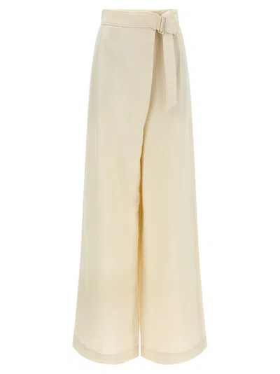 Brunello Cucinelli Women Ivory Fluid Twill Sartorial Wrap Trousers In White