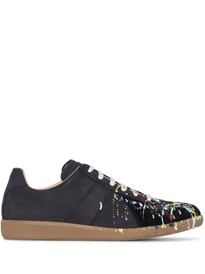 Maison Margiela Replica Paint Splatter Leather Sneakers Size 10 In Black
