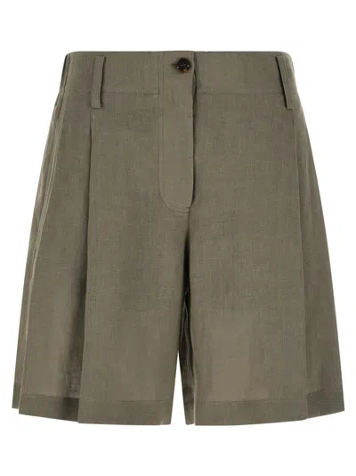Brunello Cucinelli Women Tailored Linen Bermuda Shorts With Double Pleats In Gray