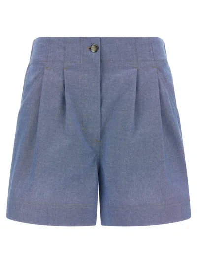 Moncler Women Light Blue Chambray Cotton Shorts, 26 Luxury Shorts For Women Darveys In Blue