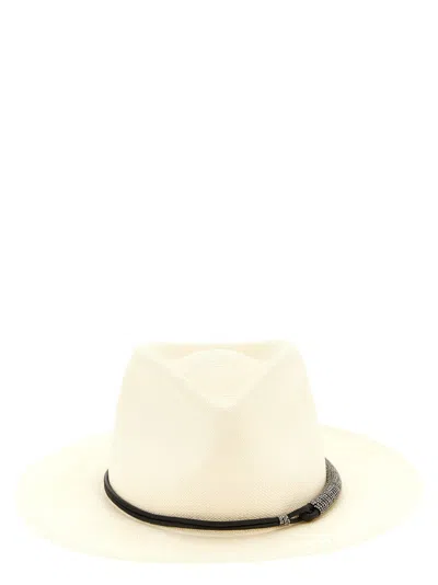 Brunello Cucinelli Beige Monile Textured Fedora Hat In Beige