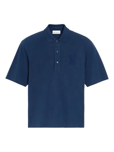 Ami Alexandre Mattiussi Blue Polo Shirt With Adc Patch Logo In Cotton Uomo In Multi