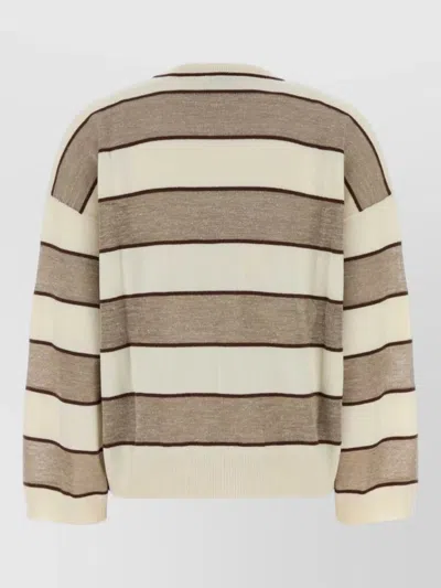 Brunello Cucinelli Embroidered Wool Blend Oversized Striped Sweater In Brown