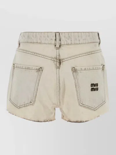 Miu Miu Distressed Cotton Denim Shorts In Gray
