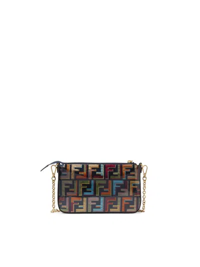 Fendi Multicolour Glazed Ff Fabric Baguette Pouch With Chain In Multi