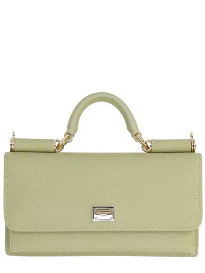 Dolce & Gabbana Shoulder Bag Textured Top Handle Chain In Green