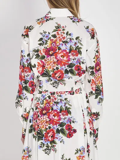 Dolce & Gabbana Cotton Shirt With A Bouquet Of Flowers Print Shirts White In Multi