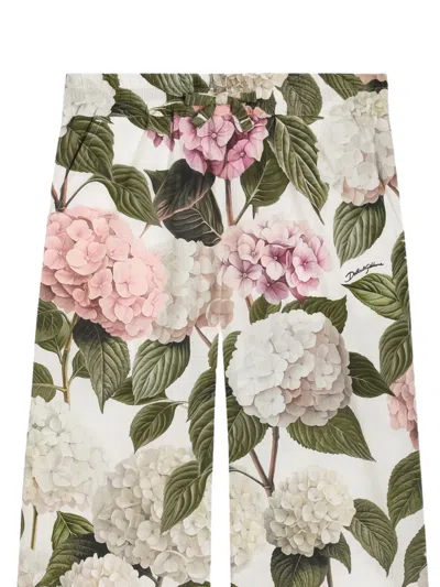 Dolce & Gabbana Hydrangea-print Poplin Trousers In Multi