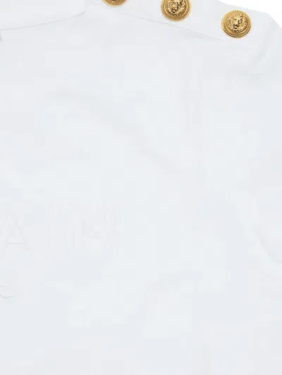 Balmain Logo Button T-shirt In White