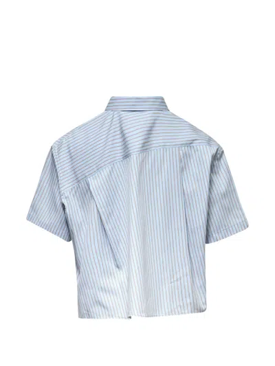 Re Code Asymmetrical Stripe Cropped Shirt In Blue