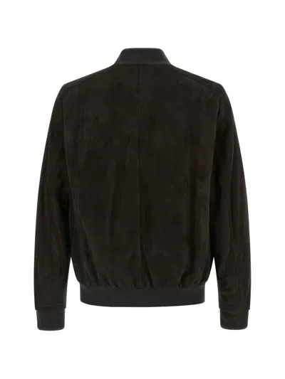 Moorer Brown Solid Mandarin Collar Jacket In Black