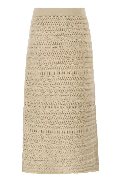 Fabiana Filippi Pencil Skirt In Wool And Cotton With Sequins In Neutral