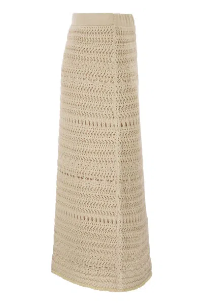 Fabiana Filippi Pencil Skirt In Wool And Cotton With Sequins In Neutral