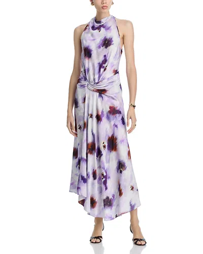 A.l.c Skylar Cowl-neck Blurred Floral Draped Gown In Purple