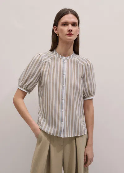 Me+em Stripe Blouse + Tie Brown Multi In Multi
