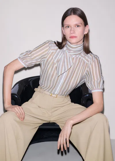 Me+em Stripe Blouse + Tie Brown Multi In Multi