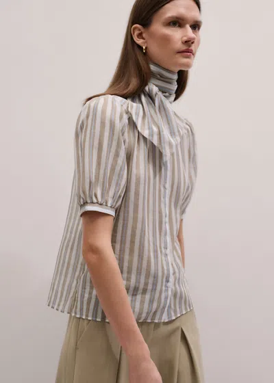 Me+em Stripe Blouse + Tie Brown Multi In Multi