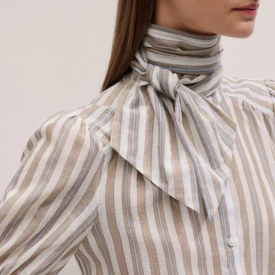Me+em Stripe Blouse + Tie Brown Multi In Multi