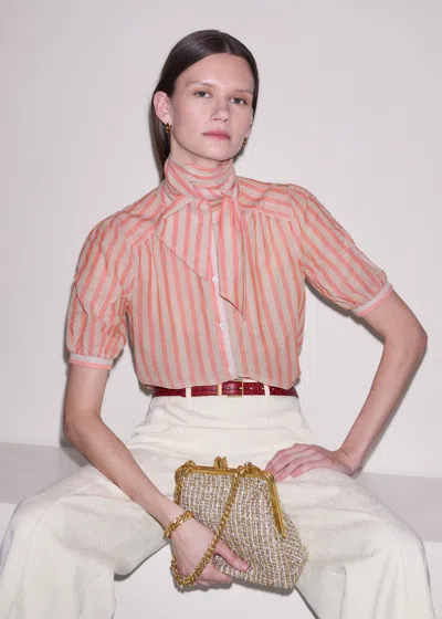 Me+em Stripe Blouse + Tie Orange Multi In Multi