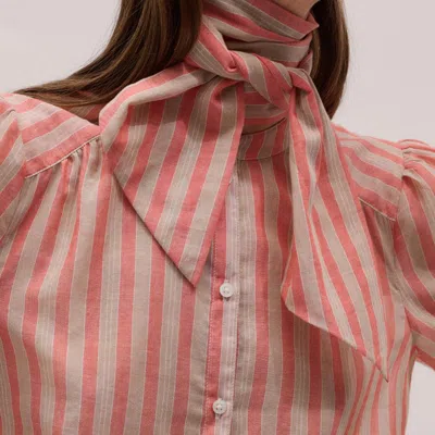 Me+em Stripe Blouse + Tie Orange Multi In Multi