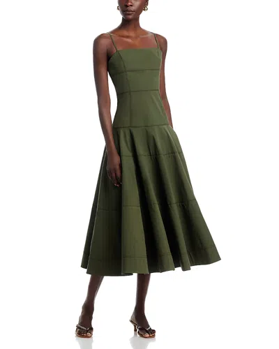Veronica Beard Ilona Topstitch Detail Cotton Blend Dress In Green