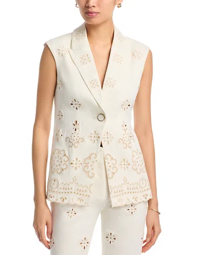 Veronica Beard Townes Eyelet Cotton Twill Vest In White