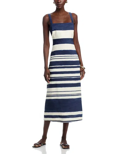Veronica Beard Ella Striped Linen Midi Dress In Navy Dove White In Black
