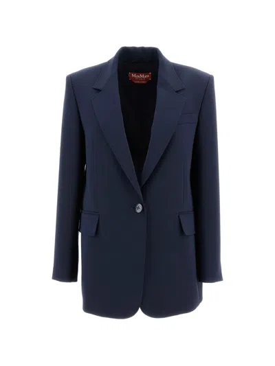 Max Mara Studio Blue Virgin Wool Silk Blazer In Multi