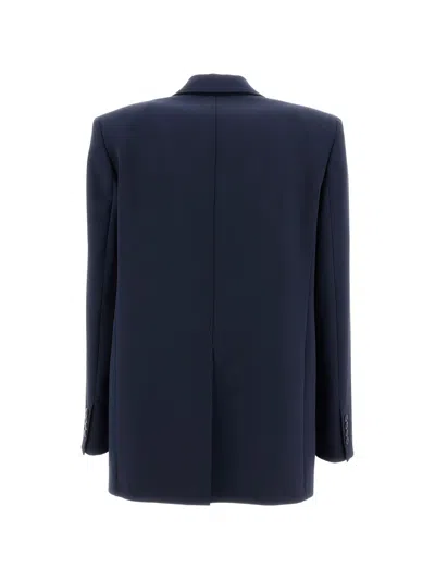 Max Mara Studio Blue Virgin Wool Silk Blazer In Multi