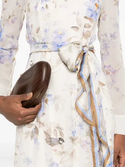 Zimmermann Luna Belted Printed Silk Satin-trimmed Chiffon Maxi Dress In Multi