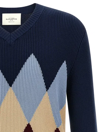 Ballantyne Blue Argyle Pattern Sweater In Black