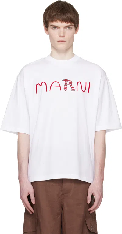Marni Cotton T-shirt With Flocked Animal Alphabet Logo In White