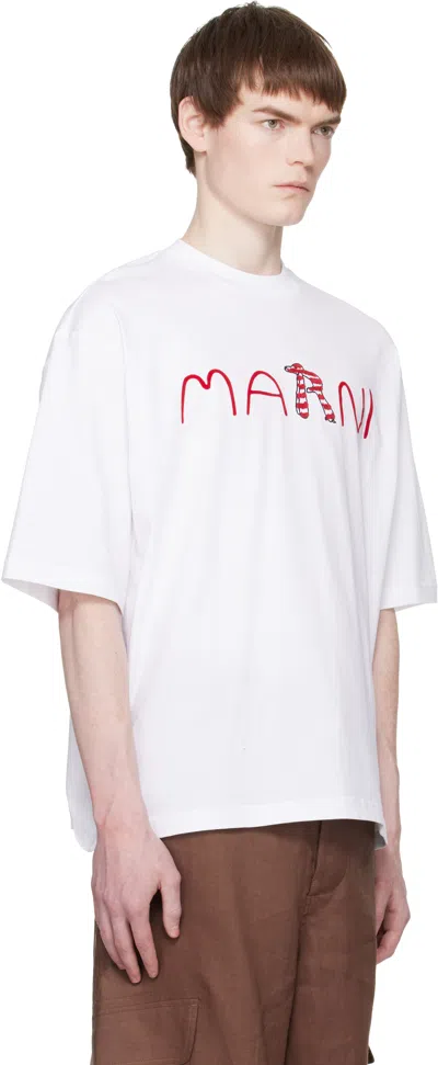 Marni Cotton T-shirt With Flocked Animal Alphabet Logo In White