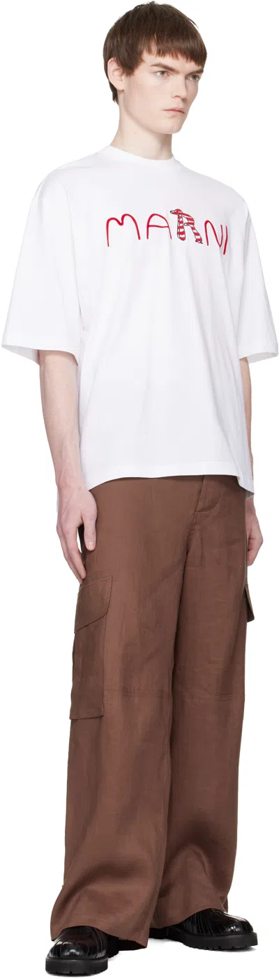 Marni Cotton T-shirt With Flocked Animal Alphabet Logo In White