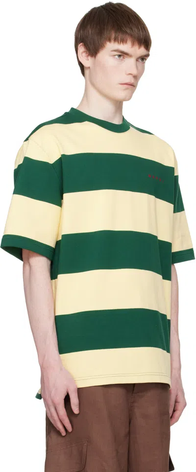 Marni Green And Yellow Maxi-stripe Cotton T-shirt In Multi