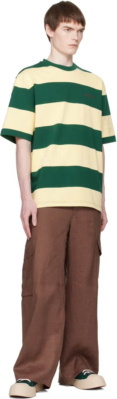 Marni Green And Yellow Maxi-stripe Cotton T-shirt In Multi