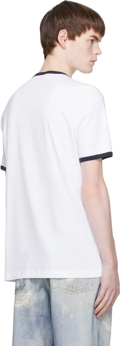 Marni Crew Neck T-shirt With Front Logo And Ribbed Accents In White