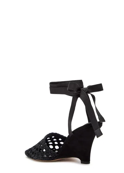 Jacquemus Wedge Espadrille Mules Pointed Toe Ribbon In Black