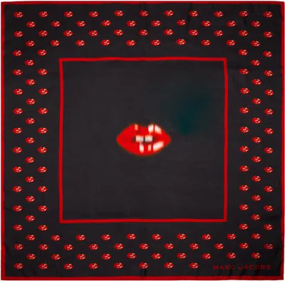 Marc Jacobs Black Blurred Lips Square Scarf In Black