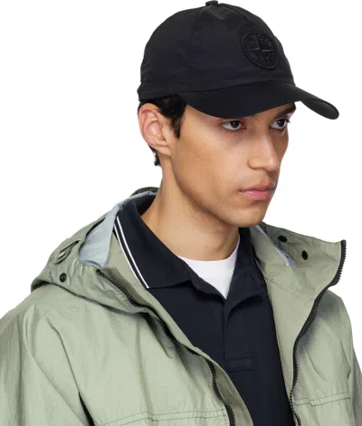 Stone Island Nylon Baseball Hat With Prominent Logo In Black
