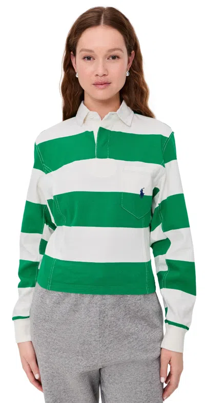 Polo Ralph Lauren Embroidered Striped Cotton Rugby Shirt In Green