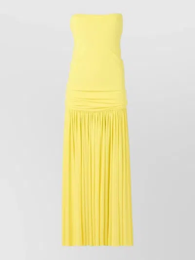 Jacquemus Yellow Dress With Straight Neckline And Gathered Waist In Tech Fabric Woman In Yellow