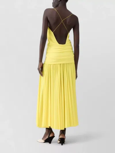 Jacquemus Yellow Dress With Straight Neckline And Gathered Waist In Tech Fabric Woman In Yellow
