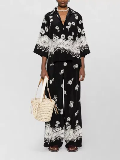 P.a.r.o.s.h Relaxed Wide Leg Ankle Length Trousers In Black