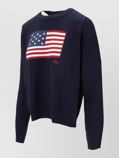 Polo Ralph Lauren Flag Cotton Crewneck Sweater Woman Sweater Navy Size S Cotton In Hunter Navy Multi