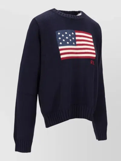 Polo Ralph Lauren Flag Cotton Crewneck Sweater Woman Sweater Navy Size S Cotton In Hunter Navy Multi