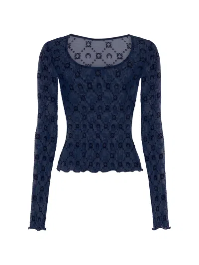 Marine Serre Moonogram Mesh T-shirt In Blue